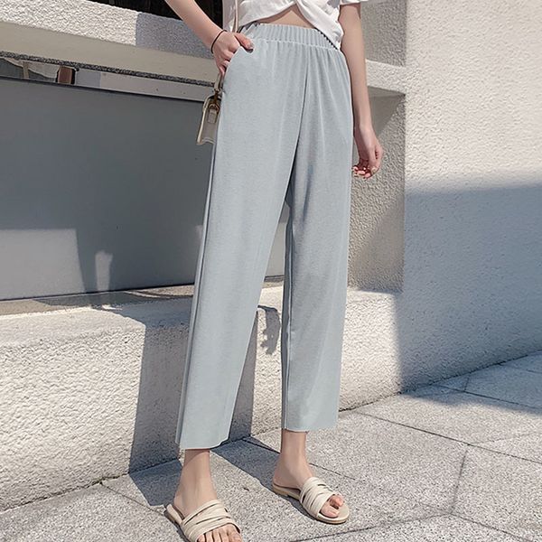 

2021 new spring summer women thin cropped drape high waist straight ladies office wide leg pants trousers 8xwn, Black;white