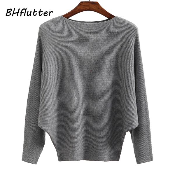 

bhflutter sweater women slash neck knitted winter sweaters female batwing cashmere casual pullovers jumper pull femme 2021, Black