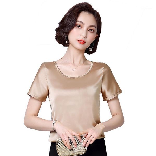 

women summer chiffon blouses and shirts ladies imitation silk feminine blouse short sleeve blusas femme plus size white women's &