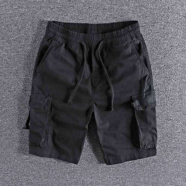 

2021 cotton elastic comfortable youth trend 5-point wear overalls summer european and american men's casual shorts 0216 cw3u, White;black