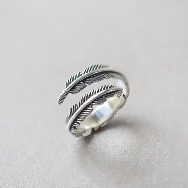 

cluster rings vintage silver bohemian feather real 925 sterling tibetan adjustable size boho ring, Golden;silver