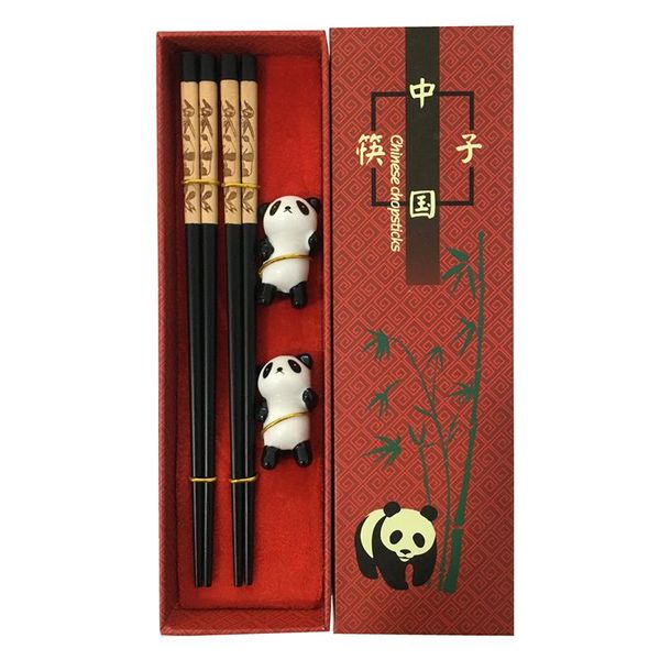

chopsticks handmade chinese cutlery tableware set panda gift box natural wooden dinnerware
