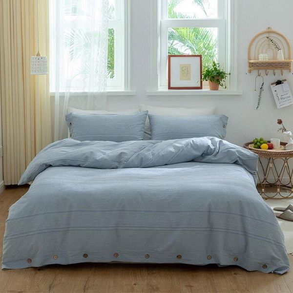 

bedding sets washed cotton jacquard four piece set simple button quilt cover solid color sheet fitted three