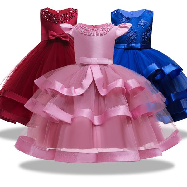 

flower girls dresses for weddings party ball gown organza royal wine red kids prom bead adornment dresses evening gowns vestido, White;pink
