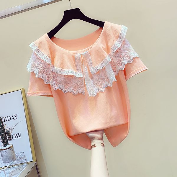 

loose sleeves sewing weasel slender cotton doll short women's summer fall single t-shirt t-women's tees wt4e, White