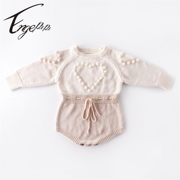 Engepapa Handmade Love Knitting Long Sleeve Clothes Primavera Autunno Toddler Baby Girl Pagliaccetto Born Girls Tuta 211101