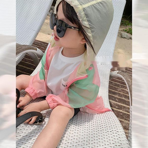 

jackets 2021 children's sunscreen breathable girls sport coat dress color matching windbreaker kids clothes splicing jacket, Blue;gray