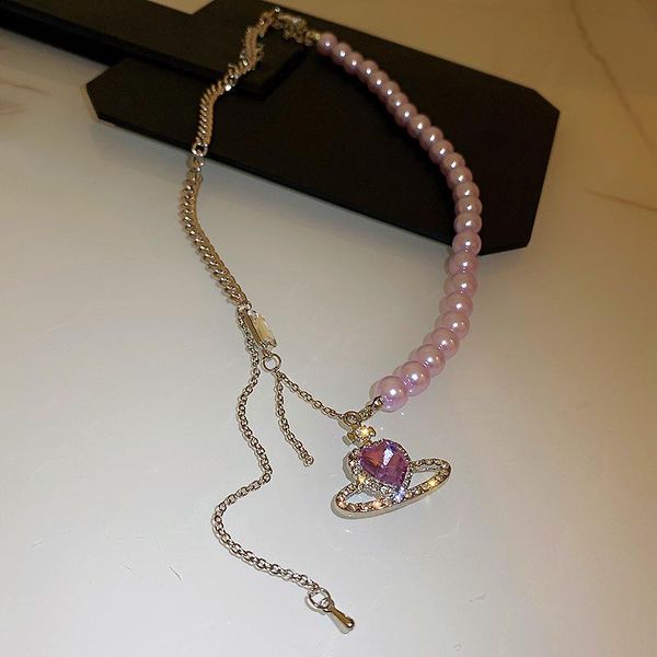 

pendant necklaces 2021 trend elegant purple pearl beaded choker necklace for women girls fashion crystal heart planet pendants jewelry gifts, Silver