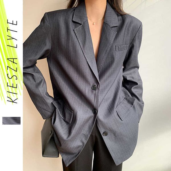 

spring office lady grey blazers fashion neutral minimalist woman casual solid suit femme jacket 210608, White;black
