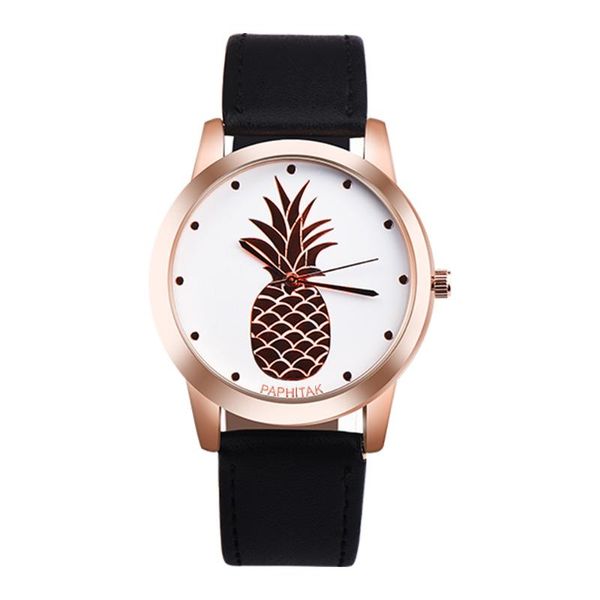 

wristwatches brand womens pineapple leather band analog quartz watch ladies rose gold dial casual female sport watches, Slivery;brown