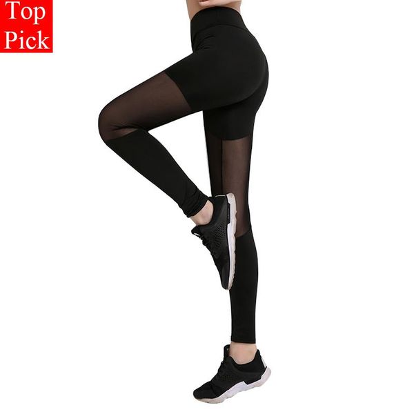 

leg mesh perspective yoga pants women slim leggins sport women fitness yoga leggings sport running pants tights for, White;red