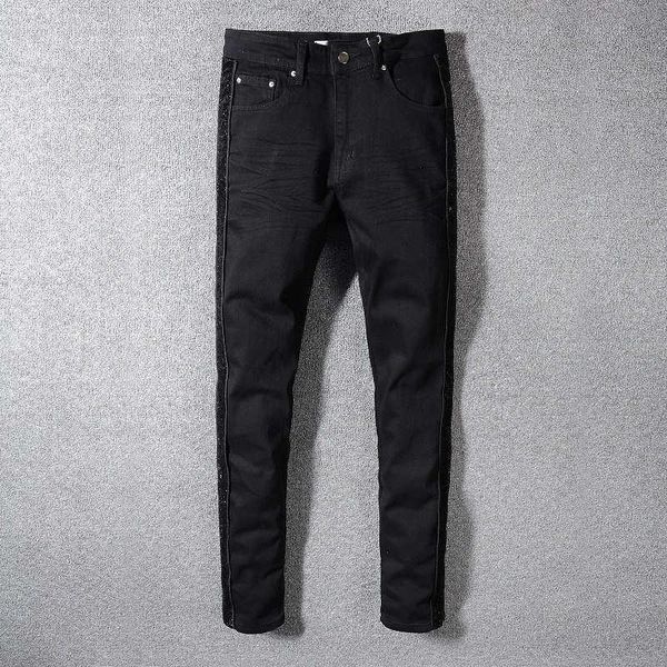 

ripped distressed quality biker jeans slim denim motorcycle mens fashion for men jeans designer hip fit hop biker mens axtnw, Black