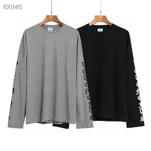 

2021 new vetements t-shirts men women grey gothic font long sleeve t-shirt vtm printed embroidered tee 9oic, White;black