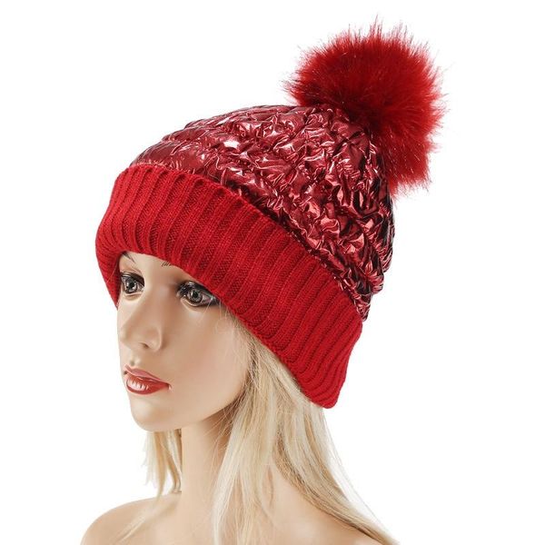 

beanies splicing cold protection knit pompom hat women beanie outdoor keep warm ski removable hair ball earflaps winter