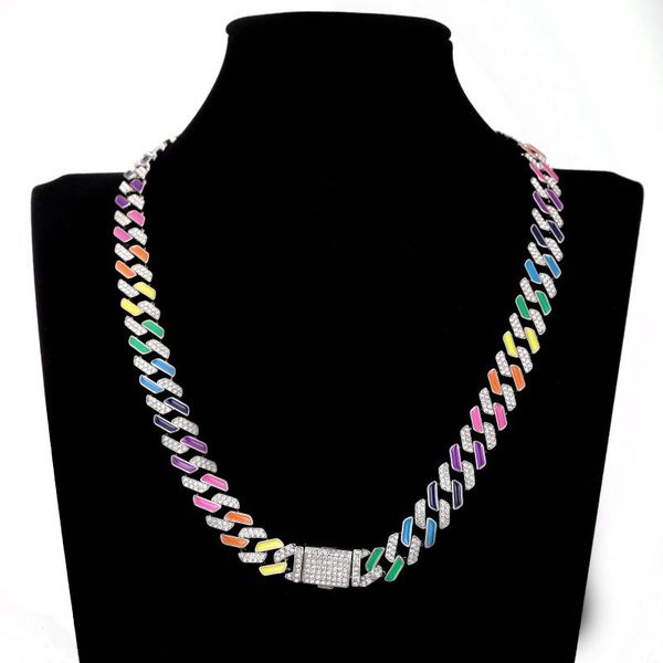 

pendant necklaces 12mm cuban chain necklace iced micro pave cubic zirconia gold color women men's hip hop rock jewelry for gift a+++, Silver