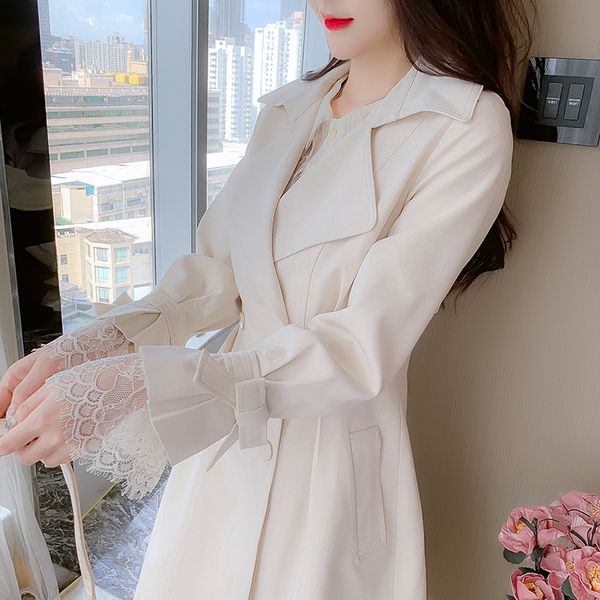 

2021 autumn winter new korean sweet long trench coat casual windbreaker women coats female slim all-match outwear jda7, Tan;black