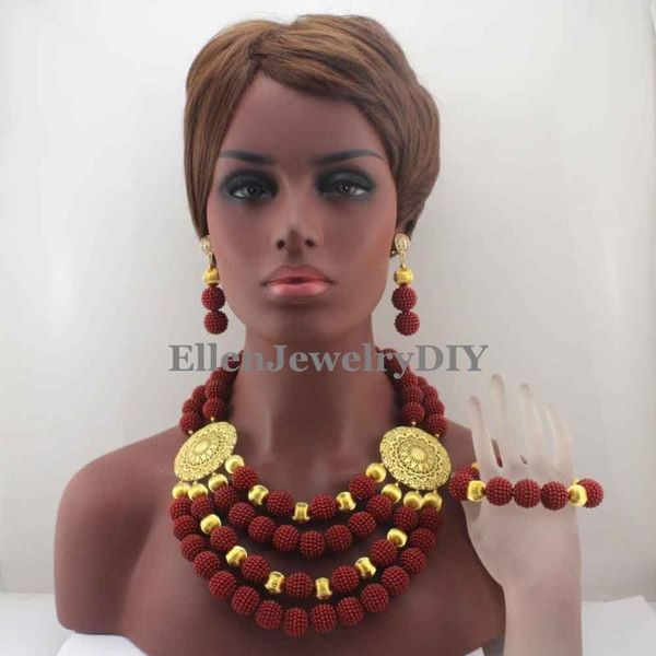 

earrings & necklace delicate garnet 20mm ball beads nigerian wedding african classic women pearl jewelry sets w13178, Silver