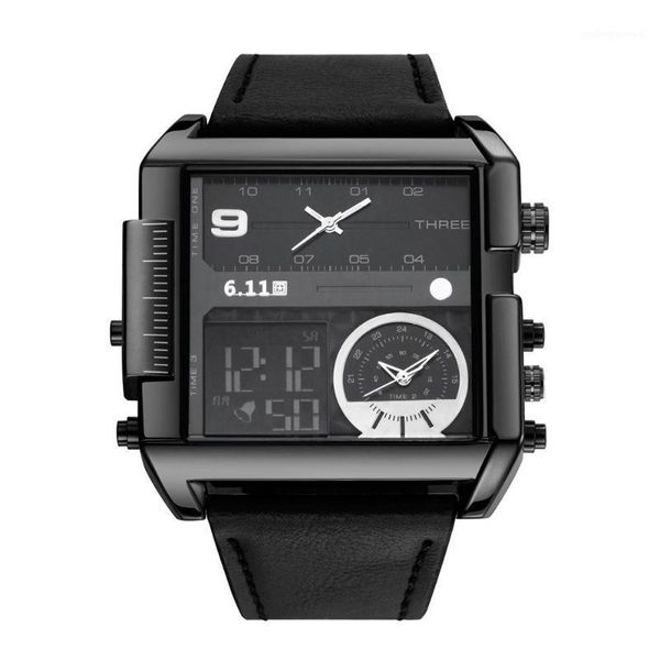

men leather band rectangle dial analog quartz watches wristwatches, Slivery;brown