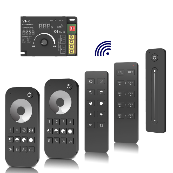 

pwm cv dimmer controller single color led strip ch-20a screen display rf 2.4ghz 1-4 zone 12-24vdc 480w push/slide touch remote