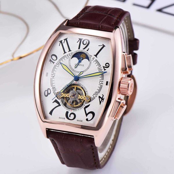 

designer fashion men's watches tourbillon automatic mechanical watch luxury quality business watch leather strap casual sports wristwat, Slivery;brown