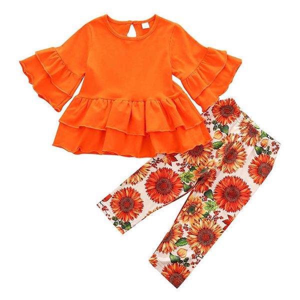 

girls outfits kids clothing sets baby clothes children suits cotton trousers flower 2pcs b8480, White