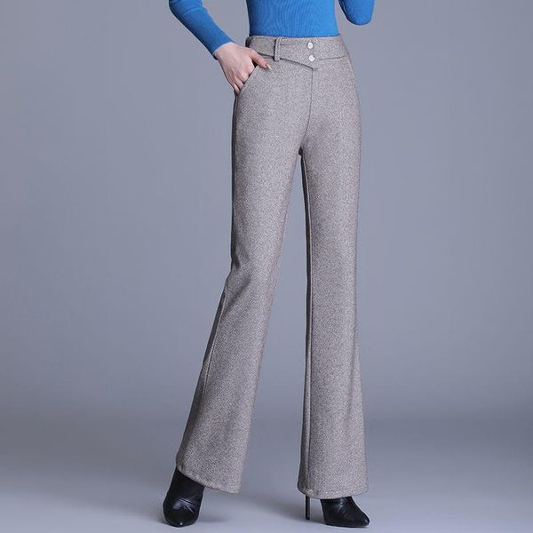 

women's pants & capris woolen autumn winter vintage women solid color long flared casual female loose high waist trousers p173, Black;white