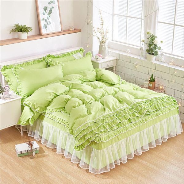 

bedding sets princess lace set green pink purple twin full  king home textile bedspread pillow case girls quilt cover bedclothes