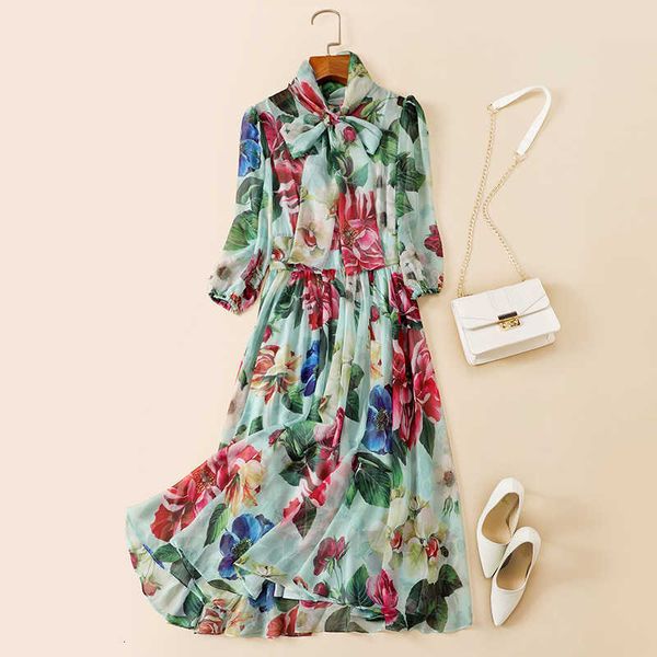 

casual dresses goddess model neck knot impression flower high waist and large elegant swing dress long zjxg, Black;gray