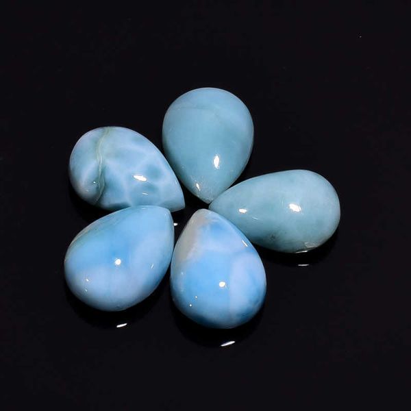 

3.25ct 8x11mm natural larimar pear shape cabochon loose gemstone beautiful patterns h1015, Black