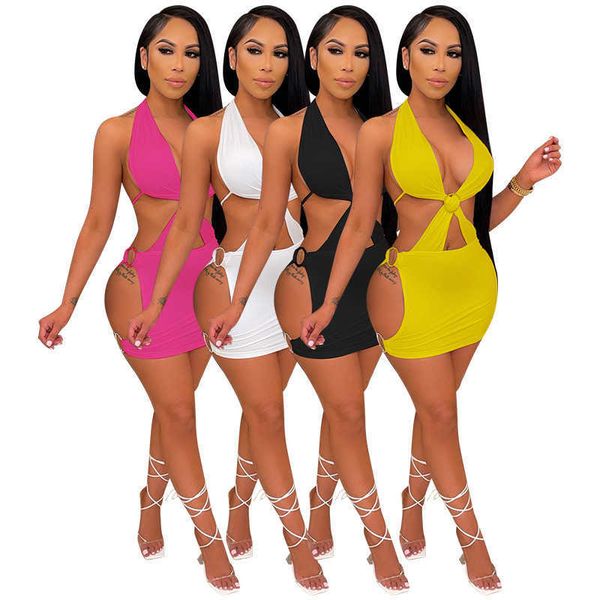

women's summer new open back cross bra solid dress, White