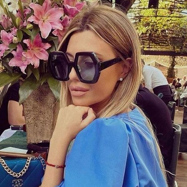 

sunglasses fashion oversize hexagon women vintage brand gradient shades sun glasses female uv400 trendy accessory, White;black