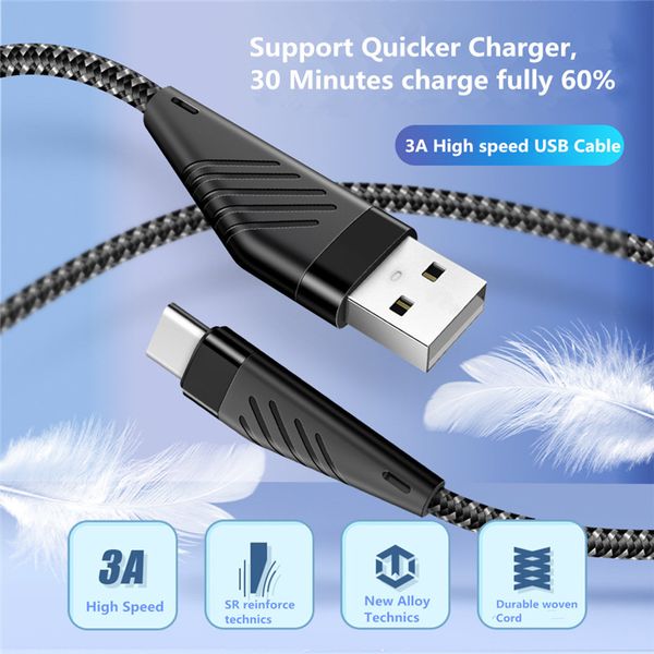 

3a quicker charger type c cables sr strong unbroken woven usb data sync charging universal android cable 1m 3ft