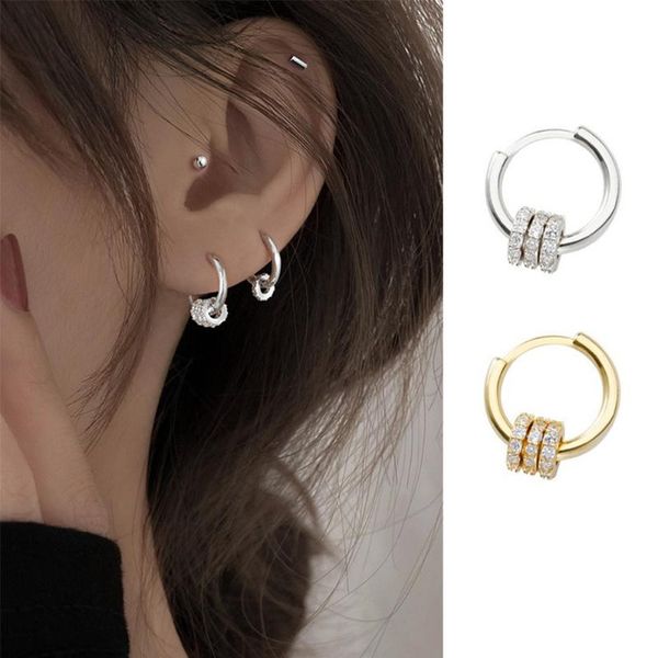 

hoop & huggie piercing crystal round bead charm earring for women girl party wedding jewelry gifts 1 pair, Golden;silver