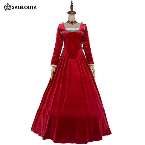 

casual dresses wine red velvet 5pcs set medieval dress gown historical gothic victorian period theater costume, Black;gray