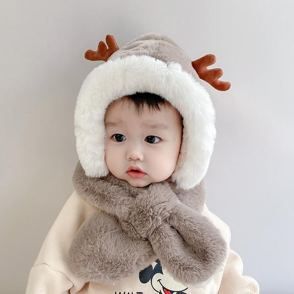 

caps & hats winter children's and scarves cute plush christmas elk baby kids ear protection boys girls deer gift for 0-5years, Yellow
