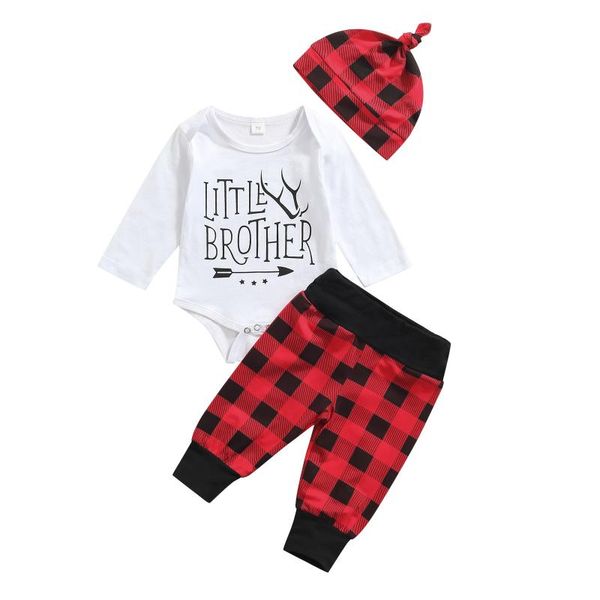 

clothing sets born baby girls boys clothes autumn outfit letters long sleeves romper plaid pants hat for toddler 0-18 months, White