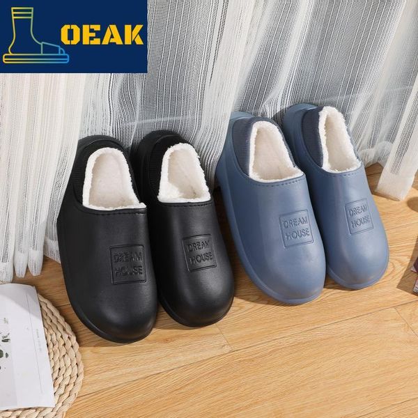 

slippers oeak women slip on plush ladies platform waterproof winter female fashion flipflop home shoes woman solid footwear, Black