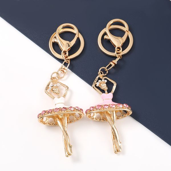 Regalo bello dell'anello portachiavi delle donne del Rhinestone di Keychain di cristallo della ragazza di balletto elegante rosa migliore per il commercio all'ingrosso dei monili della ragazza