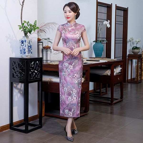 

ethnic clothing vintage chinese traditional women rayon print flower qipao plus size 4xl mandarin collar cheongsam novelty formal dress, Red