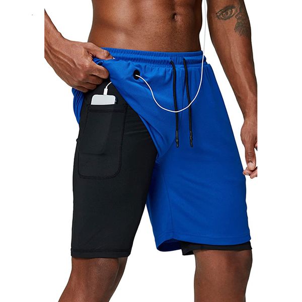 

men music 2 in 1 running safety fast sports shorts built-in pockets hip rits bags, White;black
