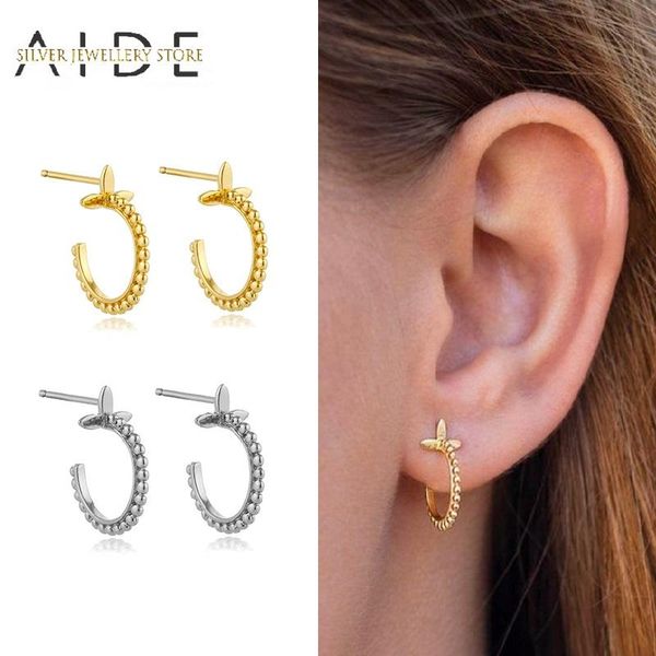 

stud aide personalized 925 sterling silver earrings for women fashion glossy c shape pendientes piercing earring fine jewelry, Golden;silver