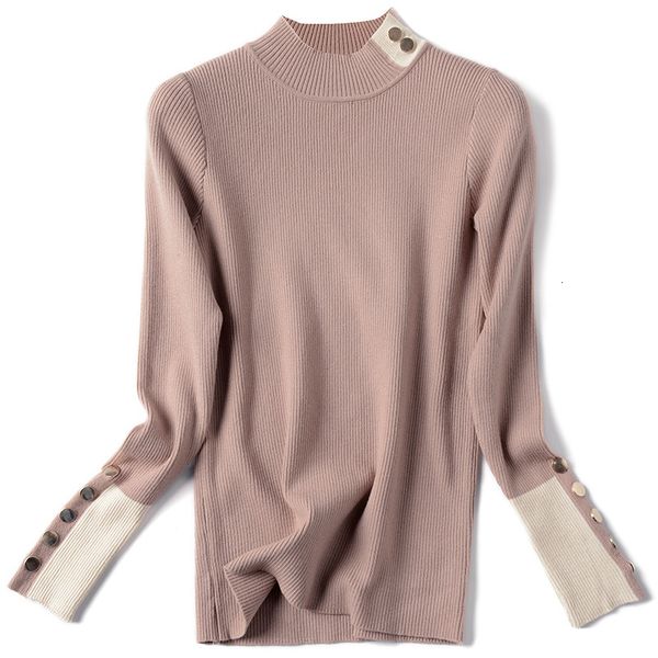 

2021 new women's sweaters crew neck button woman pullovers long sleeve autumn winter euro knitwear jumper pull femme 2ion, White;black