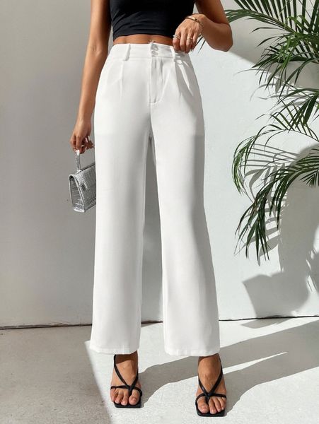 

petite solid button front pants y56e#, Black;white