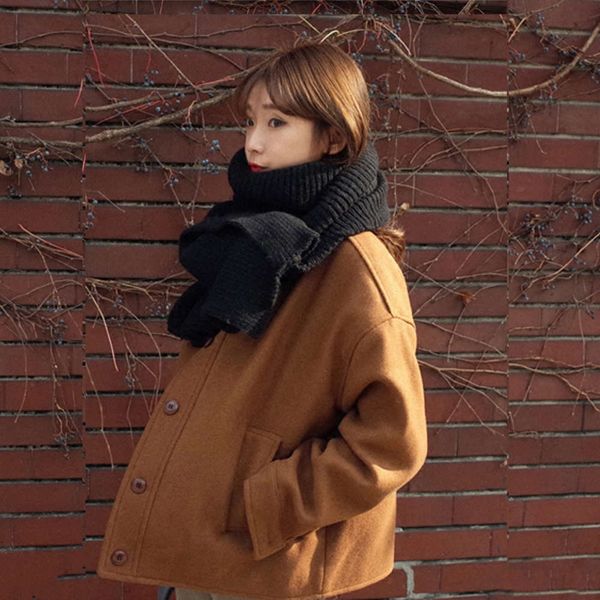 

black scarf for women's autumn thickened, versatile and warm keeping winter version students' korean bib pure color, Blue;gray