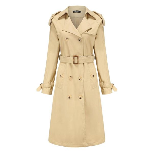 

women's trench coats 2021 cotton khaki long women coat autumn winter turn down collar clothes causal full sleeve belt, Tan;black