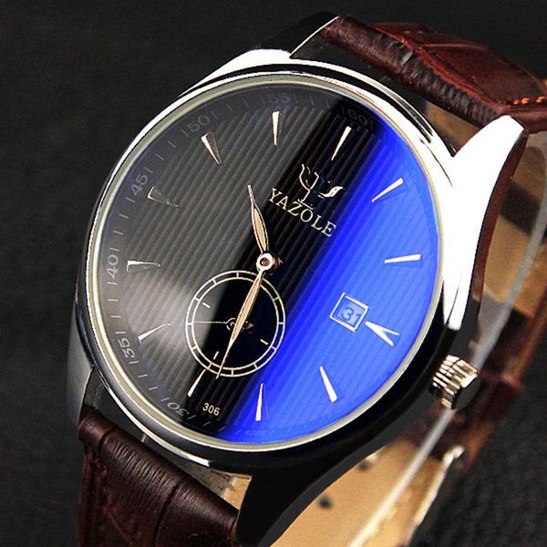 

wristwatches yazole men watch blue glass mens watches quartz fashion dress reloj de hombre montre homme 2021, Slivery;brown
