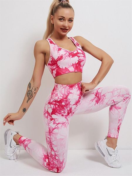 

yoga outfit tie dye seamless women set high waist leggings gym fitness clothing sportswear sports bra suits top