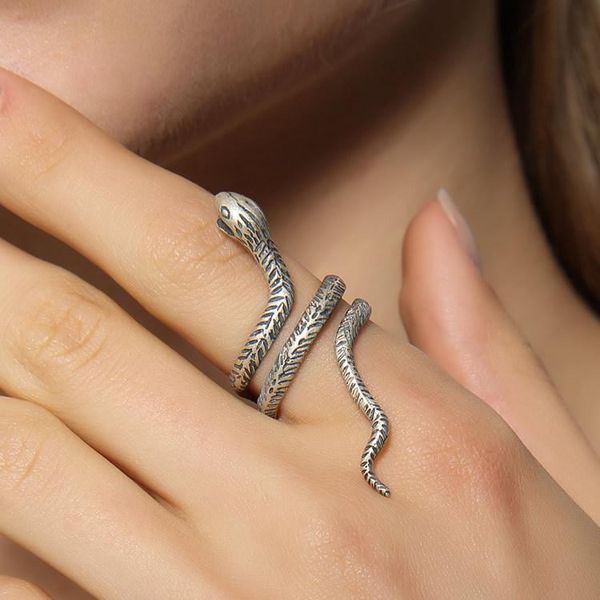 

cluster rings dark dream night workshop 925 silver snake ring retro punk gothic hipster jewelry animal, Golden;silver