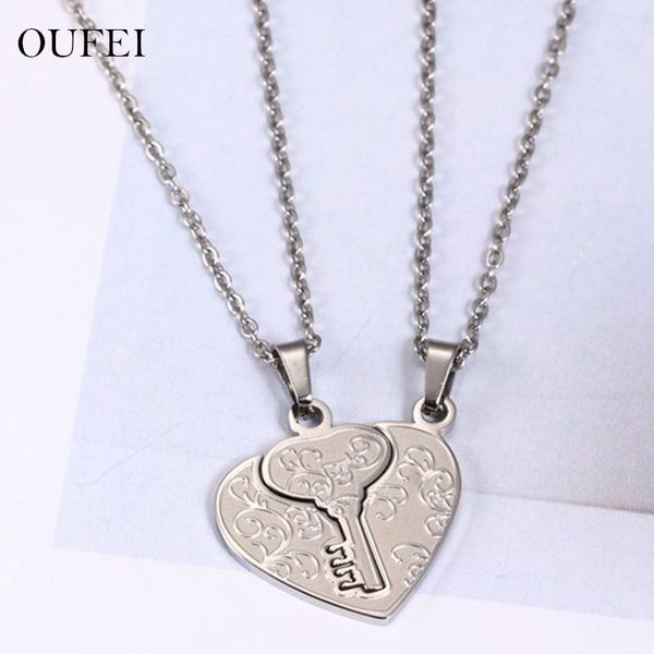 

pendant necklaces oufei heart necklace shaped key couple stainless steel detachable wholesale jewelry accessories chain, Silver
