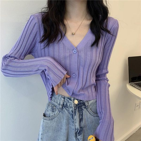 

women's knits & tees v-neck thin knitwear summer ice silk sun protection cardigan long sleeves outer match short with high-waisted, White
